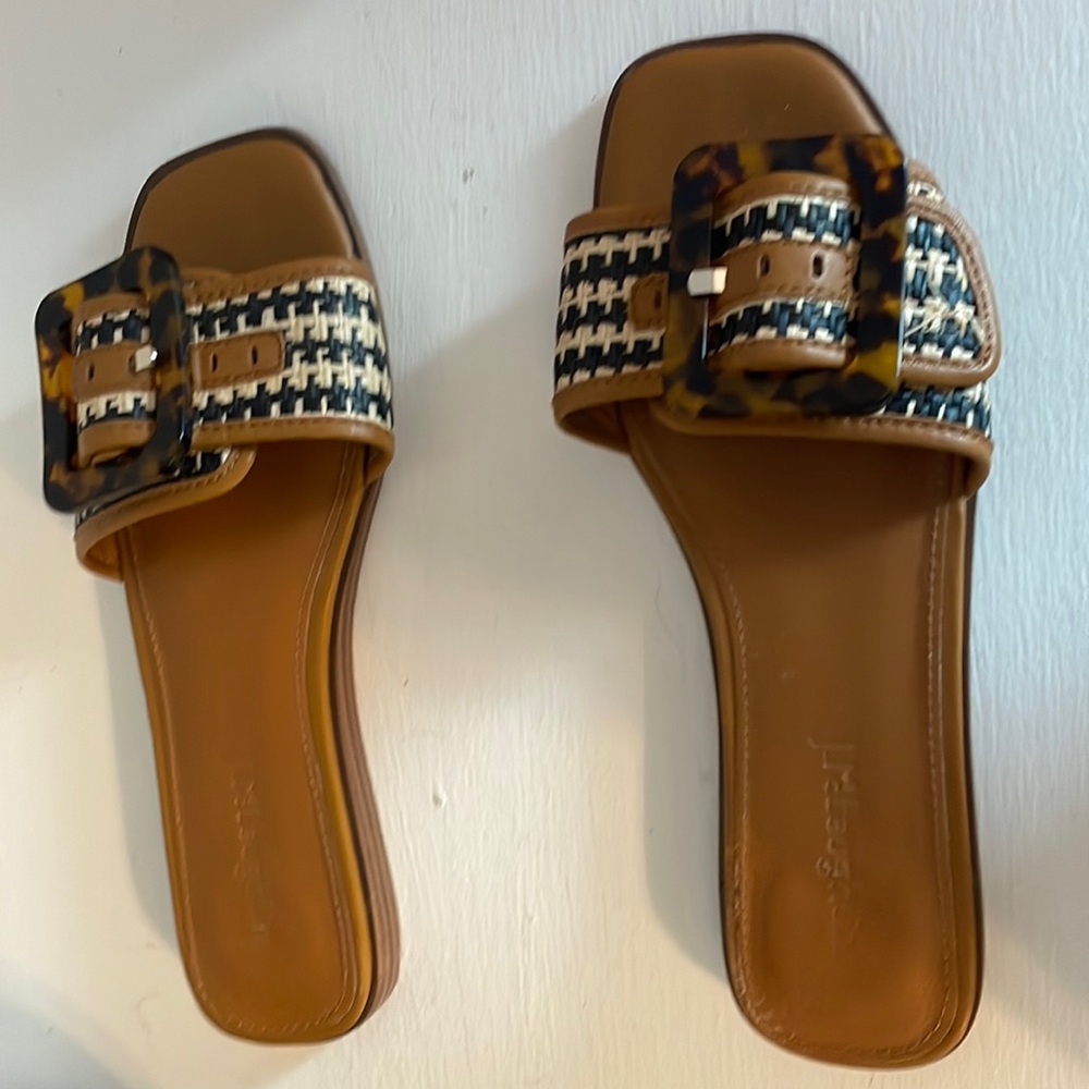 Women’s Brown Houndstooth Buckle Slide Sandals